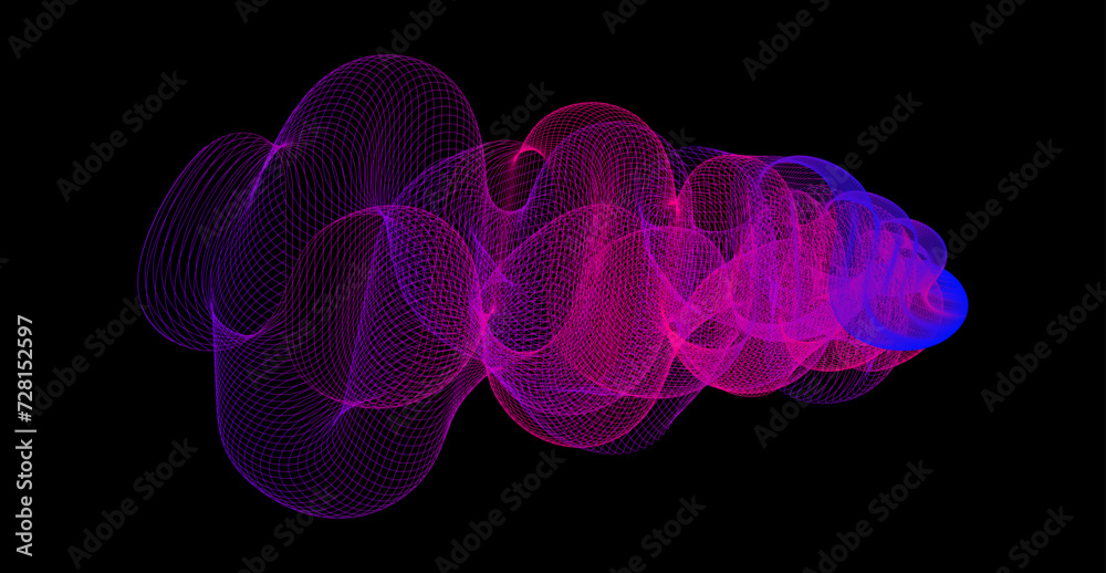 Poster Gradient wave line blend form. Abstract blue purple pink flowing lines design element. Dynamic neon line smoky shape. Sound wave or ai illustration concept vector illustration. Vector background