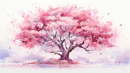 japanese sakura, cherry blossom tree during spring, ai