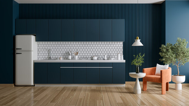 Dark Green modern elegant kitchen and  Modern style furniture ,3d render