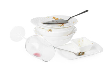 Fototapeta na wymiar Set of dirty dishes isolated on white
