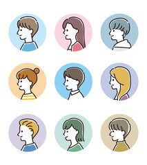 男女のベクターアイコンセット　横顔