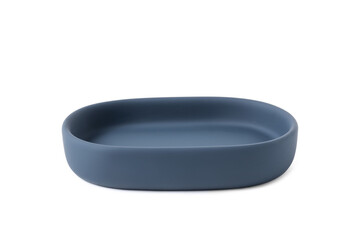 Bath accessory. Dark blue ceramic soap dish isolated on white