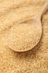 Spoon on granulated brown sugar, closeup view