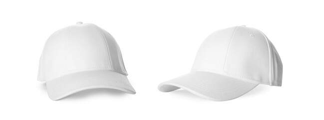 Stylish white baseball cap isolated on white