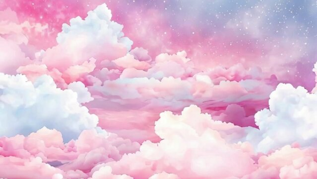 Sugar cotton pink clouds design background, motion