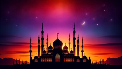 silhouette of a magnificent mosque against a cloudy sky in the afternoon