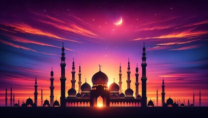 Fototapeta premium silhouette of a magnificent mosque against a cloudy sky in the afternoon