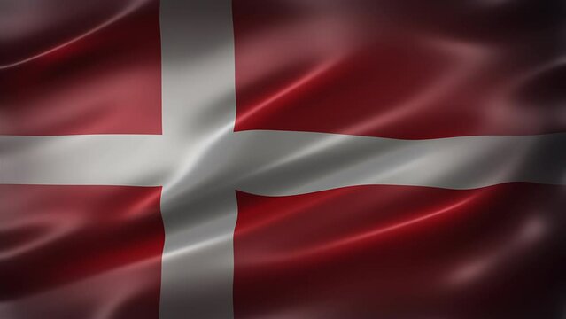 The National Flag of Denmark, front view, full frame, glossy, sleek, elegant silky texture, fluttering, waving in the wind, realistic 4K CG animation, movie-like feel and look, seamless loop-able.