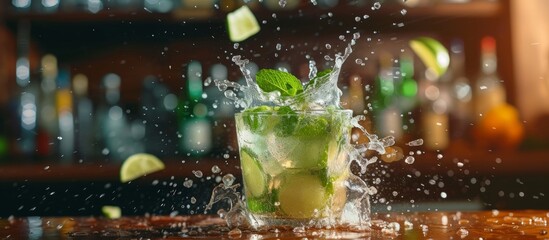 Dynamic High-Speed Mojito Cocktail Splash at the Bar