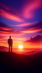 Fototapeta na wymiar silhouette of a man on a sunset background