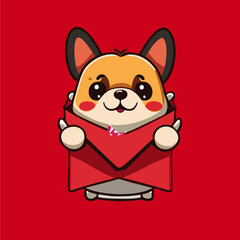 falt chibi cute dod isolated on a red lucky envelope