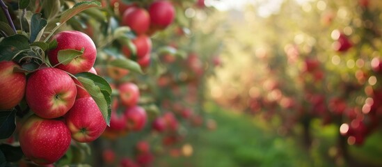 Apple orchard with ripe fruit. - obrazy, fototapety, plakaty