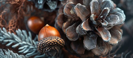Close-Up: Exquisite Pinecone and Acorn Set, Perfect for Nature Lovers - Pinecone, Acorn, Pinecone: A Stunning Display of Nature's Beauty
