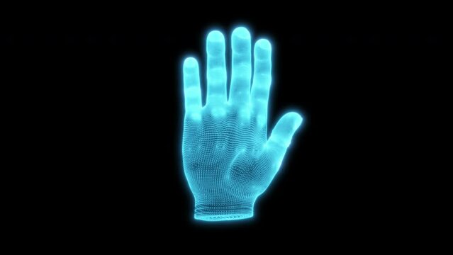 Neon Blue Human Hand 4k glowing 3d Hologram Skeleton loop animation for Sign, Symbol, Anatomy