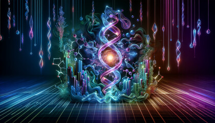 Futuristic Enzyme Kinetics: Organic meets Technology in Glowing Translucent Structure.