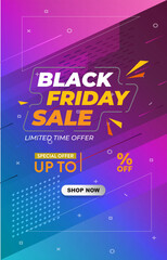 black friday sale discount template banner with copy space for product sale with abstract gradient blue and purple background design