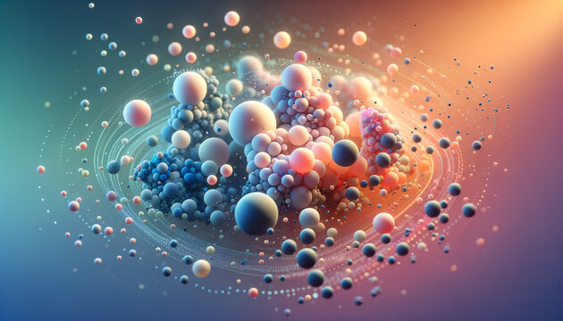 Abstract Clustering: Serene orbs in tranquil gradient background for tech and educational use.