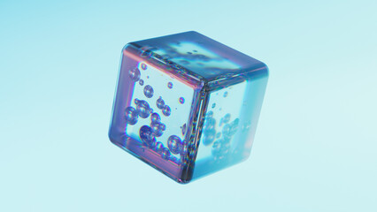 Abstract glass cube with bubbles inside