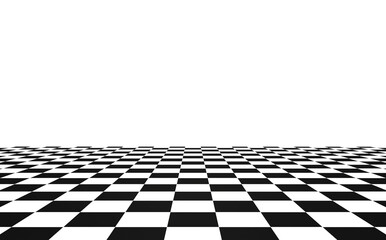Checkered medium size chess perspective floor black and white chessboard texture pattern surface isolated on transparent background png 3d rendering image