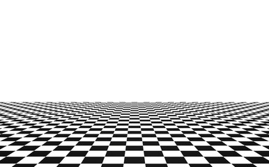Checkered small size chess perspective floor black and white chessboard texture pattern surface isolated on transparent background png 3d rendering image