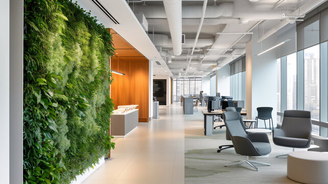 Rest area at the modern office with green plants