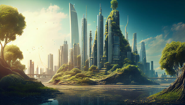 City dedicated to sustainable engineering and environmental responsibility Background, Ai generated image