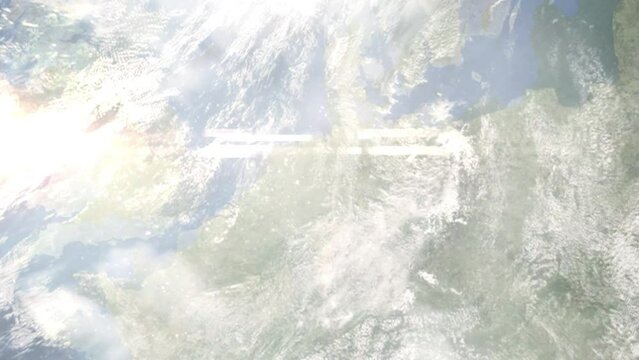 Zoom in from space and focus on Bramsche, Germany. 3D Animation. Background for travel intro. Elements of this image furnished by NASA.