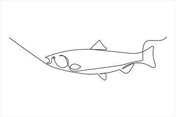 Fototapeta premium Salmon fish in One continuous line drawing. Fresh seafood in linear sketch style on white background. Vector illustration 