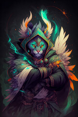 Grunge portrait illustration of - Cat Panther wizard