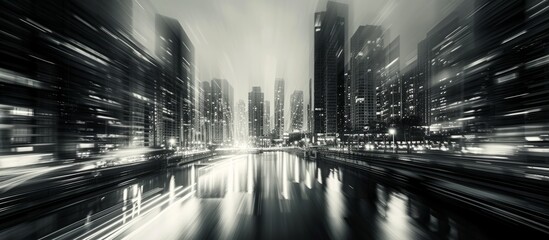 Black and White Blurred View of the Vibrant City Architecture