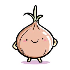 Cute vector illustration of an onion. Mascot design for food packaging, cafe, restaurant, menu, etc