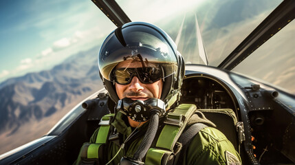 fighter jet Pilot in a light green and black flight suit performing aerobatic maneuvers