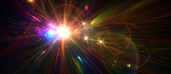 Colourful Lens Flare on Striking Black Background: A Mesmerizing Display of Colourful Lens Flare Illuminating the Intense Black Background