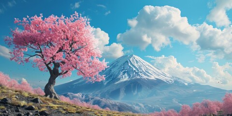 Cherry blossom and Mt. Fuji in spring, Japan.