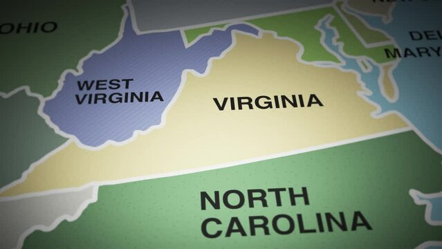 USA map turn on state of Virginia