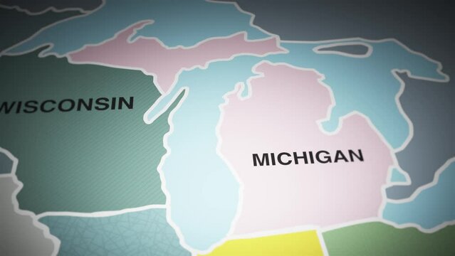 USA map turn on state of Michigan