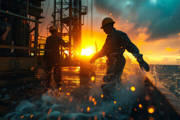 workers are working in offshore oil mine