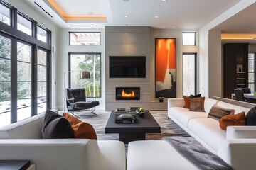 Fototapeta premium Elegant Luxury Living: Minimalist Comfort,Modern Minimalism in Luxurious Living