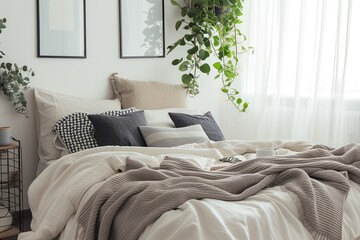 Fototapeta na wymiar Serenely Minimalist Bedroom Retreat,Cozy Bedroom Haven in Minimalist Style