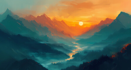 the sunrise on a mountain landscape