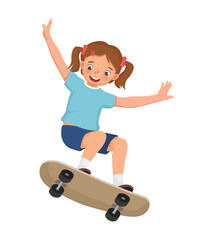 Cute little girl playing skateboard 