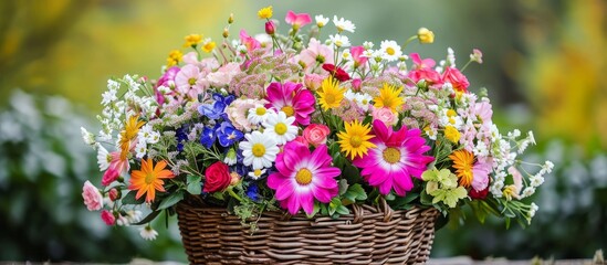 Breathtaking Basket Filled with an Array of Beautiful Flowers: A Stunning Display of Flowers in a Gorgeous Basket