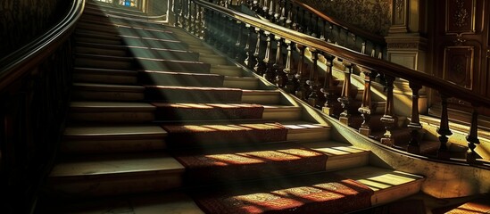 Enigmatic Shadows Dance Along the Intricate Staircase, Creating a Mystical Aura of Shadow and Staircase