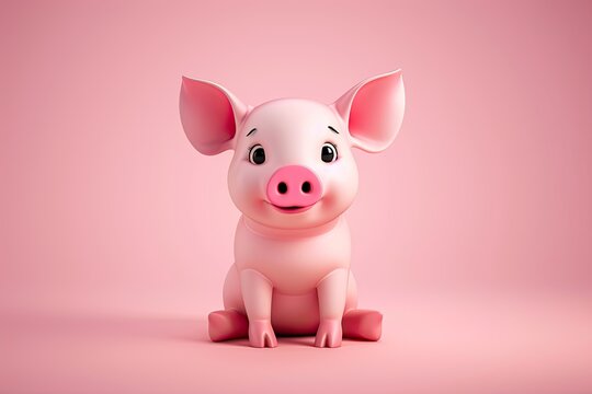 Cartoon character cute piglet 3d illustration isolated