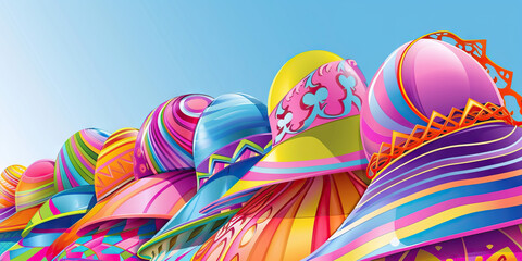 Easter Bonnet Parade: A Vector Illustration of a Parade Featuring Colorful Easter Bonnets, Illustrating the Custom of Wearing Decorative Hats