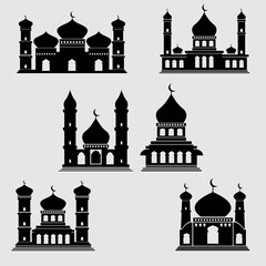 set of mosque silhouette, icon and logo vector