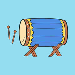 a drum and a pair of drums called bedug in Indonesia on a blue background