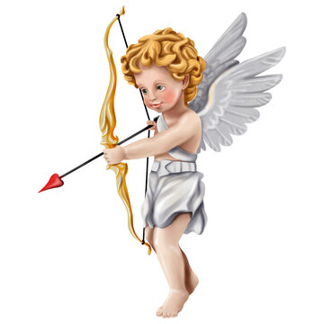 Hand drawn watercolor of Cupid cartoon character or god eros Isolated on transparent background. Valentines day concept design.