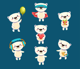 A set of polar bear babyes. Cute children's vector illustration.