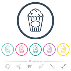 Popcorn outline flat color icons in round outlines